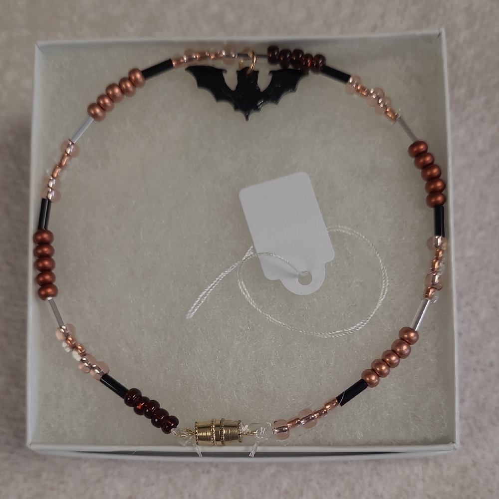 Elegant Copper and Black Beaded Bat Ankle  Bracelet